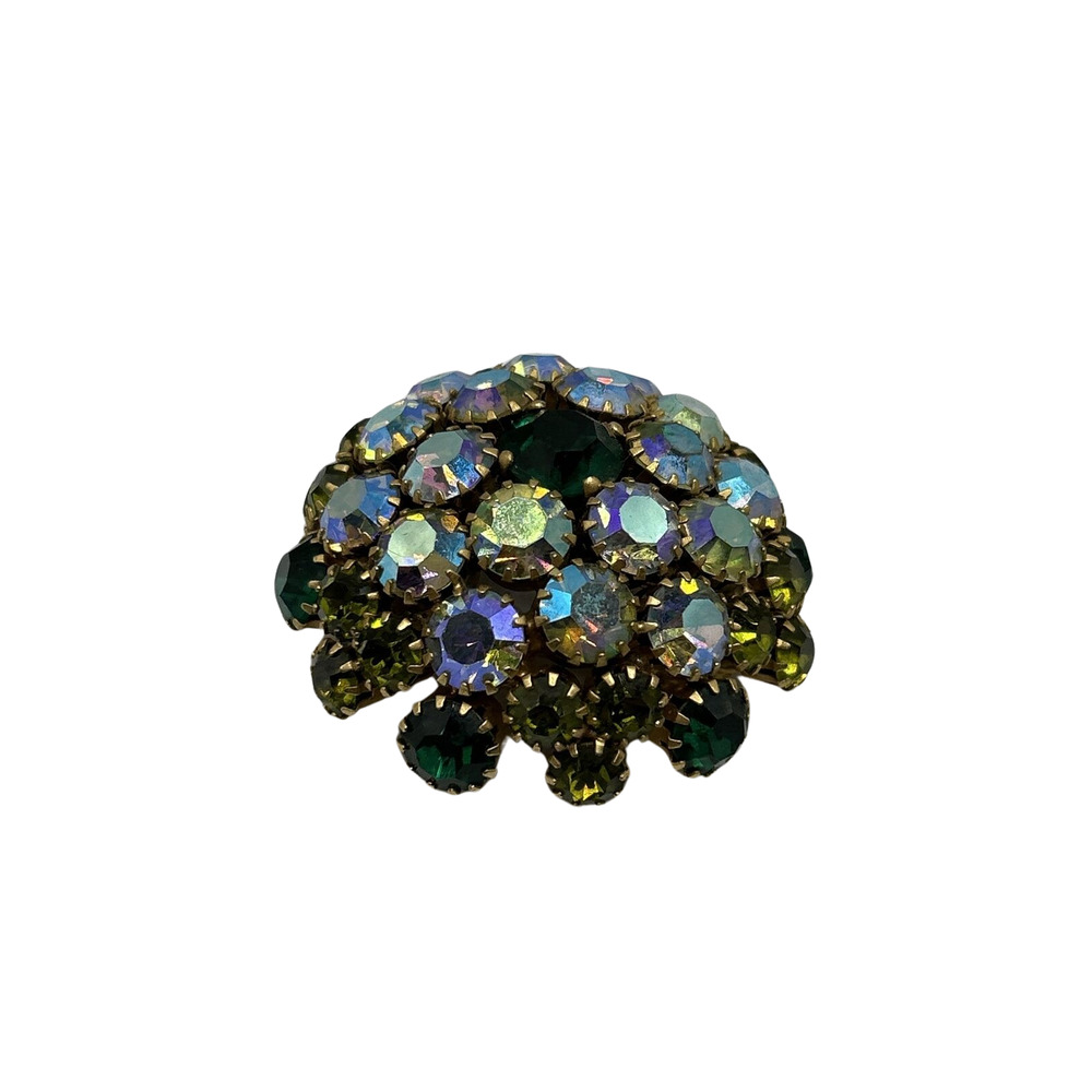 Warner‎ Vintage Blue Domed Rhinestone Brooch Pin Sparkly Signed